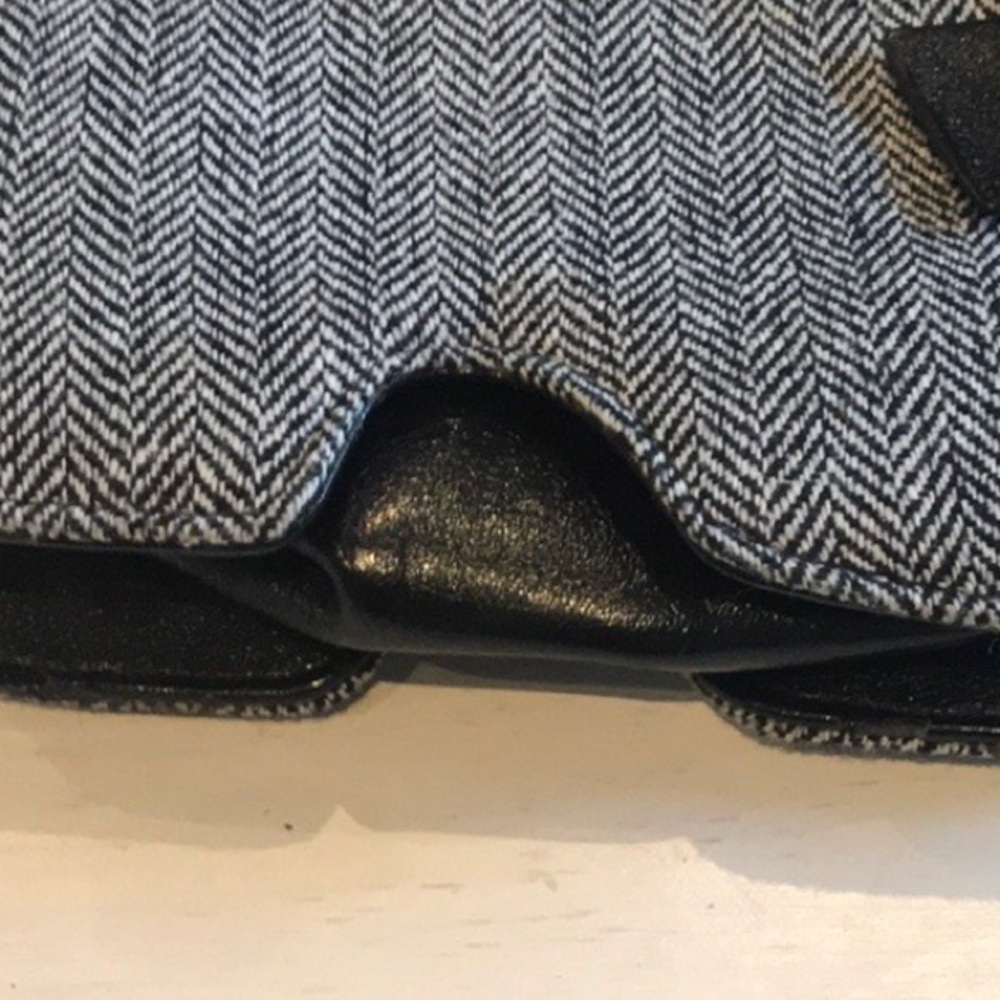 Dog Shaped Purse Black/White Herringbone Tweed Faux Leather Handbag Scottie - Picture 6 of 15